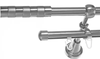 Produktbild von Gardinenstange Rohr und Innenlauf Edelstahl Look, Metall, Durchmesser 16mm, Wandträger H14RI, 2-läufig, Länge 400, Endkappe E12