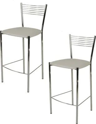 Produktbild von t m c s Tommychairs - 2er Set moderne Barhocker ELEGANCE für Küche und Esszimmer, robustes Gestell aus verchromtem Stahl, gepolsterte Sitzfläche mit Kunstleder in der Farbe Hellgrau bezogen
