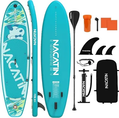 Produktbild von Board für Erwachsene, aufblasbares Stand Up Paddling Board 320cm (10ft 6in), mit verstellbarem Paddel, Pumpe, Rucksack, Reparaturset, ideal für Anfänger & Fortgeschrittene