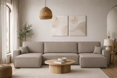 Image de Canapé d'angle avec fonction sommeil et coffre de lit, Canapé d'angle BEST U XL tissu Verita beige chaud