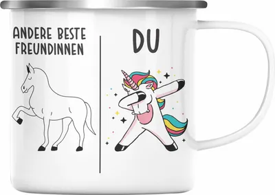 Produktbild von Trendation - Beste Freundin Emaille Tasse Mädchen Geschenke Geburtstag Emaille Tassen mit Sprüchen (Silber)
