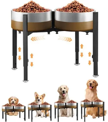 Produktbild von Ibenzoa® Verstellbarer ergonomischer Hundenapfständer für Hunde & Katzen – 2 Näpfe, Kohlenstoffstahl, schwarz, Länge 35,56–53,85 cm, Höhe 20,32–36,83 cm