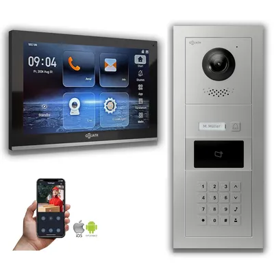 Produktbild von Goliath IP Video Türsprechanlage mit Kamera 10-Zoll Zahlencode RFID Silber : 1 Monitor : 10 Zoll Schwarz : Unterputzdose Monitor Anzahl: 1 Monitor Monitor Farbe: 10 Zoll Schwarz Montage: Unterputzdose