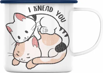 Produktbild von Trendation - Valentinstag Emaille Tasse Geschenk für Ihn Sie Lustig Katze Geschenkidee Becher Freund Freundin Liebe Paare (Blau)