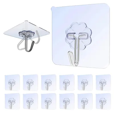 Produktbild von 12 Stück selbstklebende Haken für Handtücher, max. 8 kg, transparent, ohne Bohren, für Badezimmer und Küche