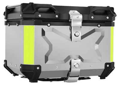 Productafbeelding van Motorfiets achterbox, afsluitbaar, waterdicht ontwerp, 55 liter, zilverkleurig aluminium