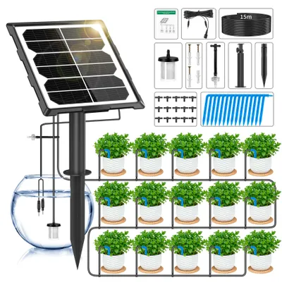 Produktbild von Speed Solar Bewässerungssystem Automatisches Set, Automatische BewäSserung mit Timer und 15 Tropfer -15m Schlauch, Ultraflache Ausführung