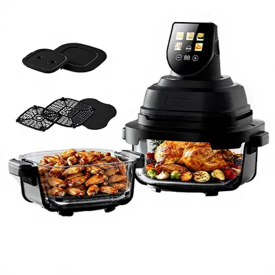 Produktbild von 1500W Luftfritteuse, 2-in-1 Design (großer 4QT + kleiner 6-Cup Behälter), 5 Kochprogramme, inkl. Antihaft-Backblech und hitzebeständiger Matte