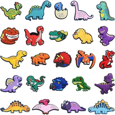 Obrázek produktu pro Štítky na boty "Schuh-Charms" s motivem dinosaurů, 24 kusů, vyrobené z PVC, vhodné pro boty typu "clogs", náramky, pro děti, chlapce i dívky