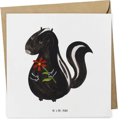 Produktbild von Mr. & Mrs. Panda doppelkarte Stinktier Blume - Weiß - Geschenk, Klappkarte, faltkarte, Stinker, anlasskarte, Glückwunschkarte, Raubtier, Tagträumer, Skunk, Träume