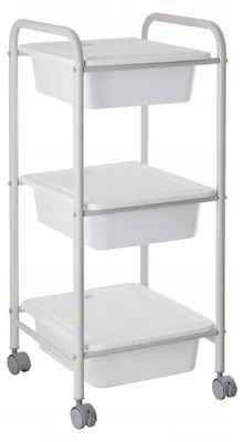 Immagine prodotto di Carrello con ripiani a 3 livelli per il bagno, metallo/plastica, rotelle con freno, 77,5 cm, beige/bianco