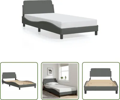 Produktbild von The Living Store Bettgestell mit Kopfteil Dunkelgrau 100x200 cm Stoff