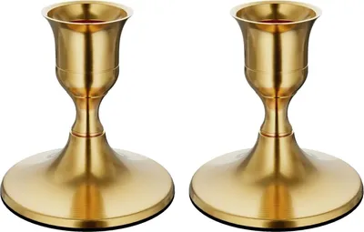 Produktbild von Kerzenständer Gold 2 Stück Goldene  Stabkerzenhalter Kerzenständer Gold Stabkerzen Vintage Kerzenleuchter Stabkerze für  Advent, Weihnachten,
