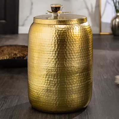 Produktbild von riess-ambiente Handgefertigter Beistelltisch ORIENT STORAGE 50cm gold Hammerschlag Design mit Stauraum rund Couchtisch Tisch