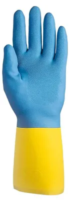 Immagine prodotto di Guanti da lavoro Sir Safety SHIKOKU, adatti al contatto con gli alimenti, in lattice e neoprene, 12 paia, taglia S, BLU/GIALLO