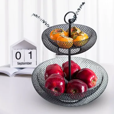 Produktbild von 2-Ply Bird's Nest Fruit Basket Bread Basket Metal Decorative Bowl Handwelding Black