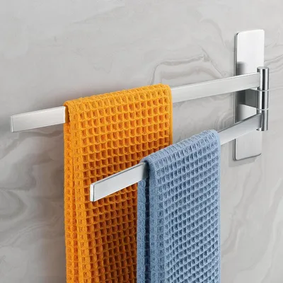 Immagine prodotto di Portasciugamani oscillante, a 2 bracci, autoadesivo, senza necessità di foratura, in acciaio inossidabile spazzolato, colore argento, dimensioni 43x18x5 cm
