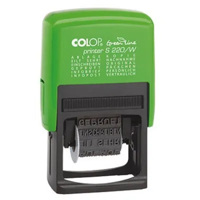 Produktbild von Colop Printer S 220/W Green Line, Selbstfärbestempel, Text/Datumsstempel, 4 x 23 mm, Schwarz, Grün, Kunststoff, Schwarz