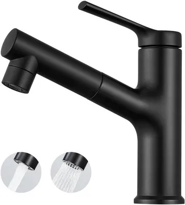 Productafbeelding van Zwarte badkraan, wastafelkraan met uittrekbare douche voor haarwassen, hogedrukkraan voor badkamerwastafel, zwart