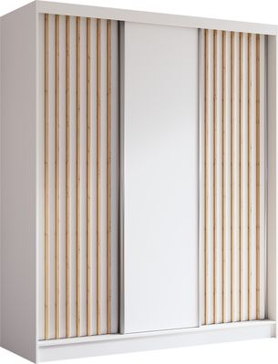 ALTDECOR Kleiderschrank mit furnierten Schiebetüren, kugelgelagerte Führungsschienen und Aluminium-Leisten - LABELO - 180 cm - Weiß / Schwarz