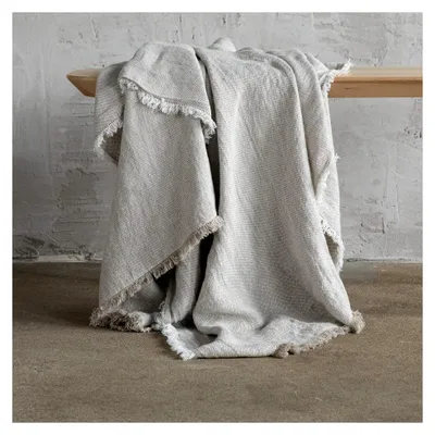 Produktbild von Oatmeal Leinen Plaid Rustico mit Fransen, 240 x 220 cm