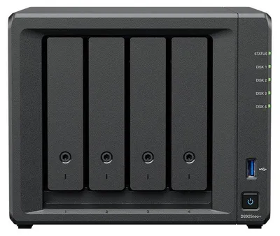 Produktbild von Synology DiskStation DS925NEO+ NAS & Speicherserver Kompakt Ryzen Embedded V1500B 4 GB DDR4 0 TB DSM Schwarz