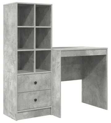 Produktbild von Schreibtisch mit Schubladen mit Regal 2 pcs Beton Grau