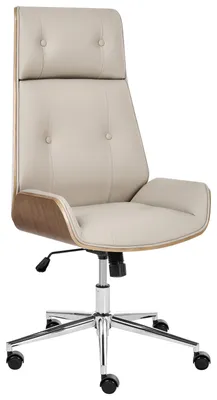 Produktbild von BELIANI Bürostuhl Taupe Kunstleder Gepolstert Gesteppt Höhenverstellbar Drehbar mit Wippfunktion ohne Armlehnen Modern Arbeitszimmer Drehstuhl