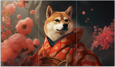 Produktbild von Wallario Herdabdeckplatte aus Glas, Größe 90 x 52 cm 3-teilig, Motiv Samurai Shiba