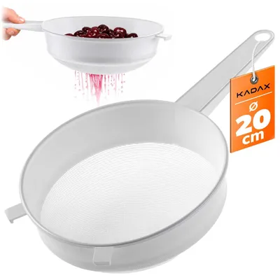 Image de Passoire de cuisine KADAX, 20 cm, passoire fine en plastique, passoire en plastique à mailles fines pour la cuisine, passoire en plastique fin avec long manche (blanc)