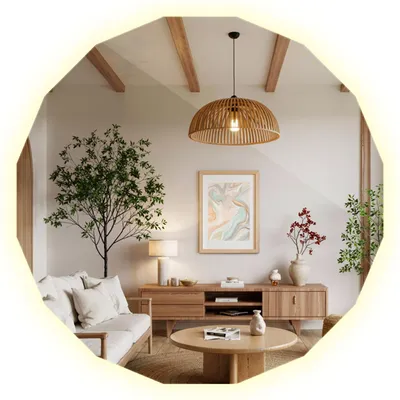 Produktbild von LED Wandspiegel 50x50 cm – Polygonaler Designspiegel mit LED Beleuchtung – Neutralweiß 4000K – Moderner Badspiegel & dekorativer Wandspiegel