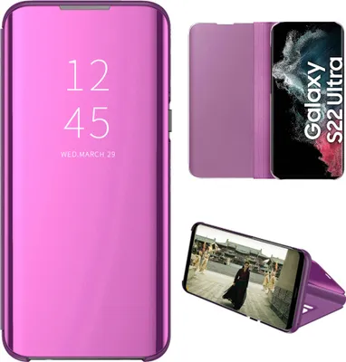 Obrázek produktu pro Pouzdro pro Samsung Galaxy S22 Ultra 5G průhledné zrcadlové flipové pouzdro,Polyuretankůže, s funkcí stojánku Fialová