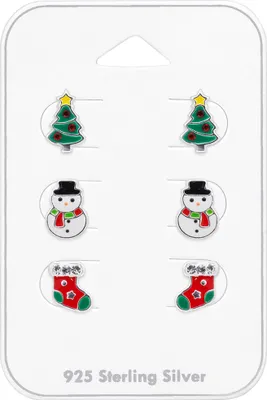 Produktbild von Weihnachtsohrringe für Kinder: Set aus 3 Paar Ohrsteckern