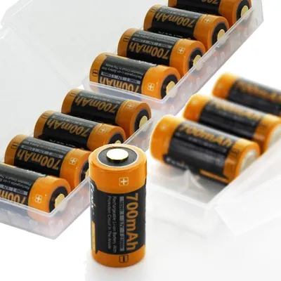 Obrázek produktu pro 12x CR123 A Li-ion baterie s 3,7 V, kapacita 760mAh včetně bateriového boxu ideální pro sledovací kamery Arlo, LED svítilny