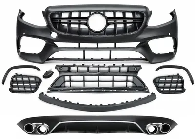 Produktbild von Frontstoßstange für Mercedes E C238 A238 2016+ E63 Look Diffusor Tipps Schwarz Chrom.