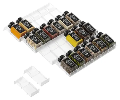 Image de Étagère à épices pour tiroirs, range-épices réglable en plastique, range-épices pour bocaux, étagère à épices pour tiroirs de 5 à 120 cm.