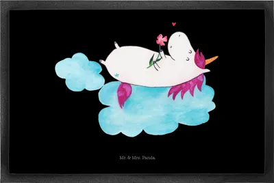 Produktbild von Mr. & Mrs. Panda fußmatte Einhorn Verliebt 50 x 75 cm - Schwarz - Geschenk, Schmutzmatte, Freundin, Fußabtreter, Gummimatte, Einhörner, Liebe, Eingangsmatte, Türvorleger