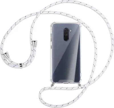 Produktbild von Handykette Backcover-Schutzhülle mit Band (Metall silberfarben) für Xiaomi Pocophone F1 / Poco F1 - weiß/grau