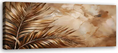 Zdjęcie produktu dla Obraz na płótnie Glamour Liście Palmy Marmur Sepia 90x30 Feeby Beżowy obraz na ścianę gotowy do zawieszenia