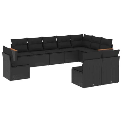 Produktbild von Modulares Garten-Sofa-Set, 10-tlg. Loungemöbel für Terrasse, UV-beständiges Poly Rattan, pulverbeschichteter Stahlrahmen, Schwarz, mit abnehmbaren ...