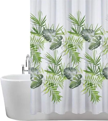 Produktbild von Famanu Duschvorhang Palmblatt Grün 180 x 180 cm – wasserabweisendes Polyester, schimmelresistent