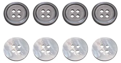 Produktbild von Runde Muschelknöpfe - Natürliches Perlmutt - Zum Nähen und Basteln - 8 Stück Ø 18 mm Grau