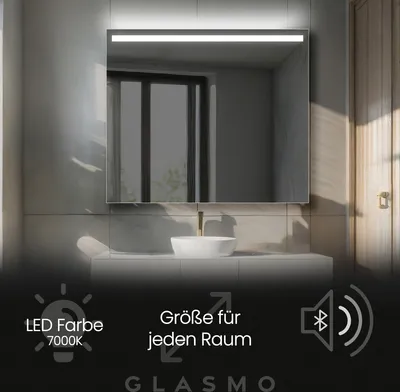 Produktbild von Spiegel mit Beleuchtung 130x80 cm Everly - Horizontal Rechteckiger Badezimmerspiegel mit LED Beleuchtung - Kaltweiß 7000K - LED Badspiegel Lichtspiegel mit Bluetooth-Lautsprecher