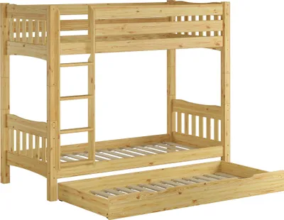 Produktbild von Etagenbett hohes Bett Kiefer natur Massivholz 90x200 cm Zubehör wählbar V-60.15-09Ni100 Rollrost und Gästebettkasten inkl.