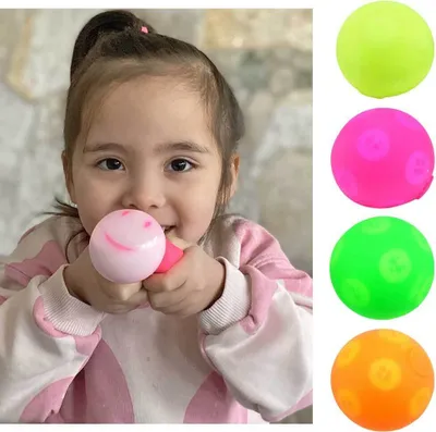 Produktbild von 4x Kögler Quetschball mit Gesichter TPR 6cm Antistressball grün pink orange gelb