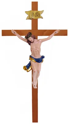 Wandkreuz aus Buchenholz, eichenfarben, 35 cm, mit Christusfigur