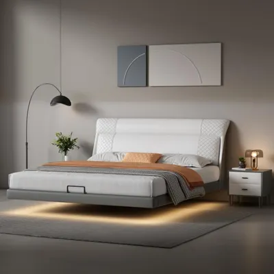 Produktbild von Weißes Schlafzimmer Bett Designer Lederbetten Textilbetten Doppelbetten