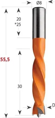 Obrázok produktu pre CMT | Vrtáky na hmoždinky, nepriechodné, stopka ø 8 mm, celková dĺžka 55,5 mm