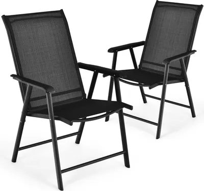 Produktbild von COSTWAY Gartenstühle 2er Set, Hochlehner Klappstühle mit wetterfestem Stoff, Balkonstühle mit Armlehnen, Terrassenstühle bis 150 kg, Schwarz