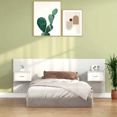 Image de The Living Store Tête de lit avec chevets Blanc Bois composite